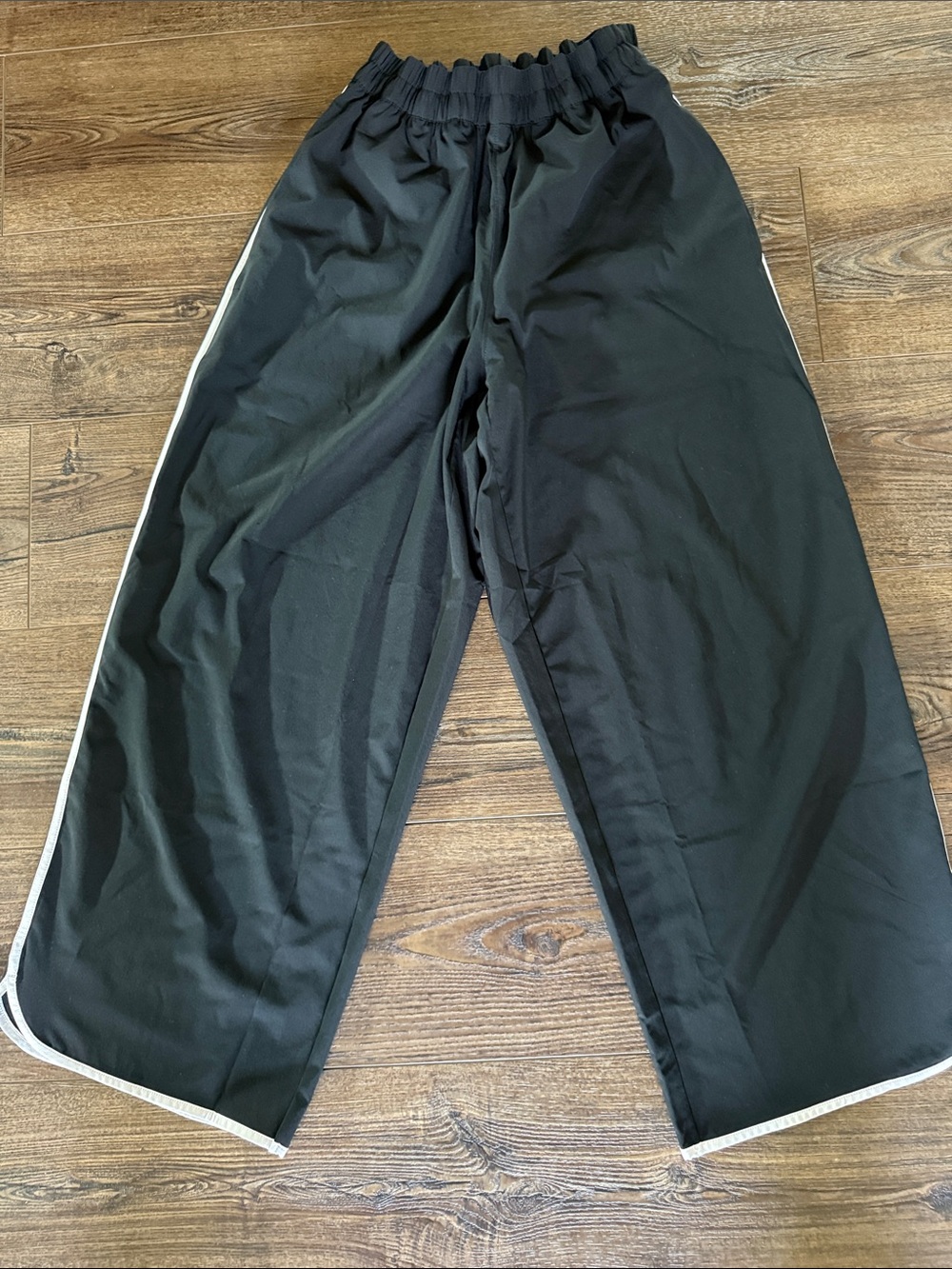 Athleta Black Wide-Leg Track Pants with White Side Trim
